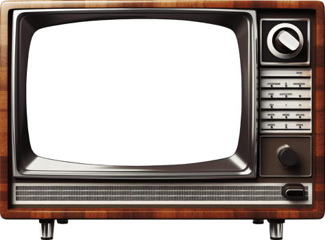 Retro TV on legs with a transparent screen. Buttons and switches. png