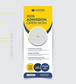 Modern advertising school admission roll up banner or stand banner, back to school roll up banner design. vector