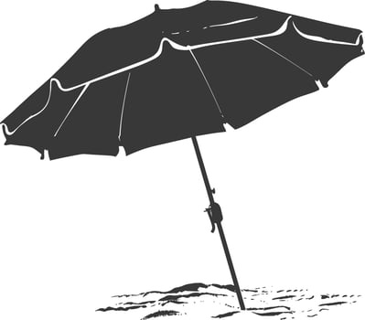 silhouette umbrella beach full black color only vector