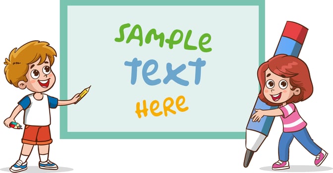 Illustration of a Little kids Holding a Pencil and Text Space.Children draw scribbles on the floor and wall with colored crayons. vector
