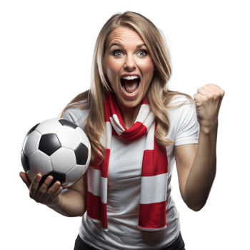 Enthusiastic Female Football Fan on Transparent Background Celebrating Victory with Ball and Cheering png