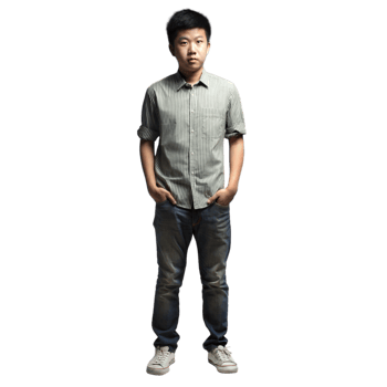 Young Man Standing Relaxed with Hands in Pockets in Striped Shirt and Jeans on Transparent Background png