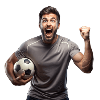 Excited Man Celebrating Victory Holding Soccer Ball With Transparent Background png