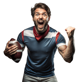 Excited Football Fan in Jersey Celebrating a Victory Energetically Against a Transparent Background png