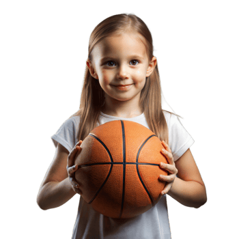 Young Girl Holding a Basketball With a Confident Smile on a Transparent Background png