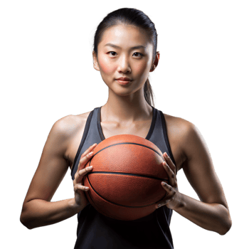 Confident Female Basketball Player Holding Ball on Transparent Background png