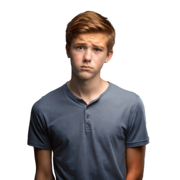 Young Boy With Pensive Expression Wearing Grey Shirt Against Transparent Background png