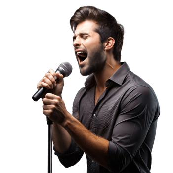 Passionate Male Vocalist Performing Solo in a Studio Setting on Transparent Background png