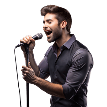 Passionate Male Singer Performing Live With a Microphone on Transparent Background png
