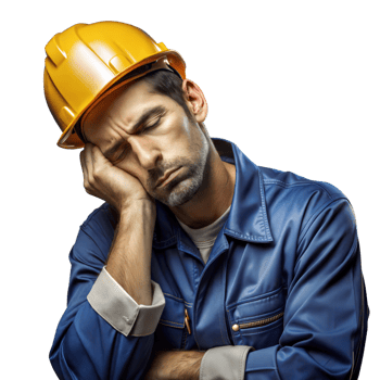 Tired Construction Worker in Blue Uniform and Helmet Taking a Break on Transparent Background png