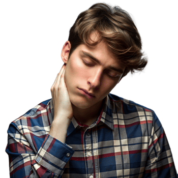 Young Man in Plaid Shirt Expressing Discomfort or Sore Throat Against Transparent Background png