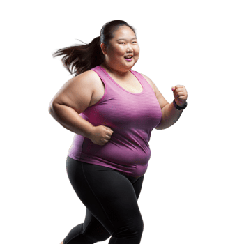 Joyful Plus-Size Woman in Athletic Wear Running on a Transparent Background png