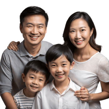 Smiling Family of Four Posing Together With Transparent Background png