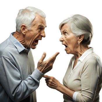 Shocked Elderly Couple Engaging in a Lively Argument Against a Transparent Background png