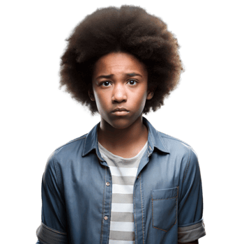 Pensive Young Boy With Curly Hair Standing Against a Transparent Background png