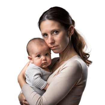 Young Mother Holding Her Infant Child With Protective Gaze, Transparent Background png