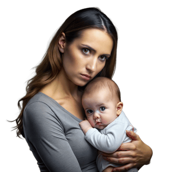Protective Young Mother Holding Her Infant Tenderly Against a Transparent Background png