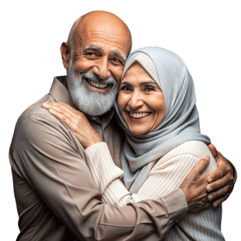 Senior Couple Embracing With Warm Smiles in Traditional Islamic Attire on a Transparent Background png