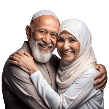 Elderly Couple Embracing Each Other With Smiles Against Transparent Background png