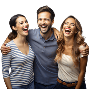 Group of Three Friends Laughing Joyously Together On a Transparent Background png