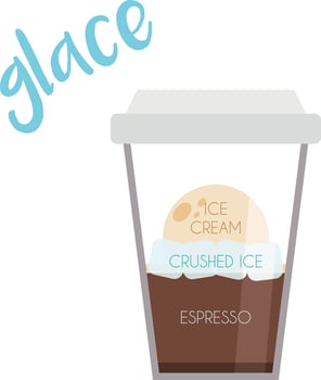 illustration of a Glace coffee cup icon with its preparation and proportions. vector