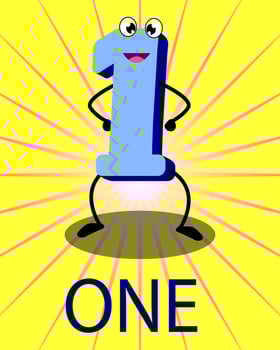 cute cartoon figures. fun to learn for kids. number one. vector