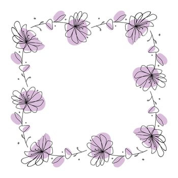 Hand drawn flowers wreath frame on white background vector