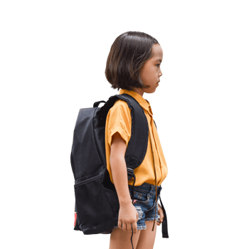 Asian little girl with big backpack Isolated on transparent background. Back to School concept. png