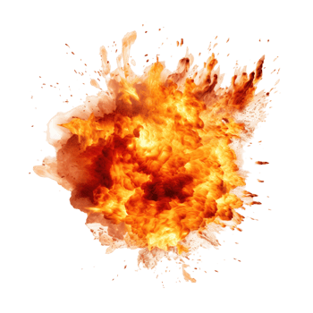 Explosive burst of fire and flames isolated on transparent background png