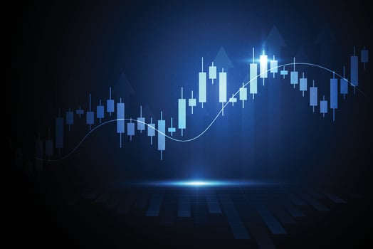 Business candle stick graph chart of stock market investment trading on white background design. Bullish point, Trend of graph vector