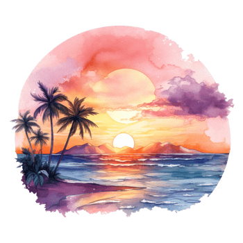 Beautiful Beach Sunset Isolated Detailed Watercolor Hand Drawn Painting Illustration png