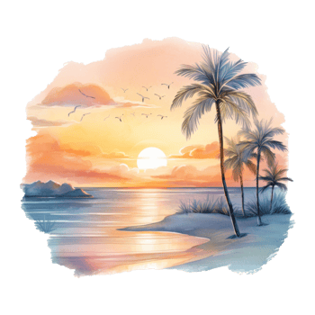 Beautiful Beach Sunset Isolated Detailed Watercolor Hand Drawn Painting Illustration png
