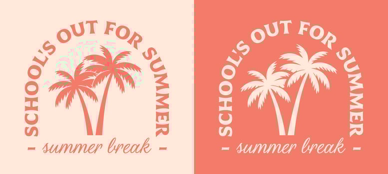 School's out for summer break badge logo palm trees retro vintage aesthetic boho illustration for girls trip teacher coordinator women clothing shirt print vector