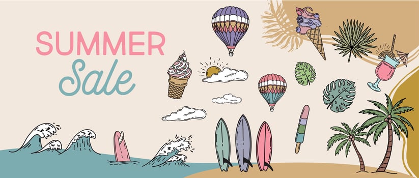 Summer sale, hand drawn illustration. vector