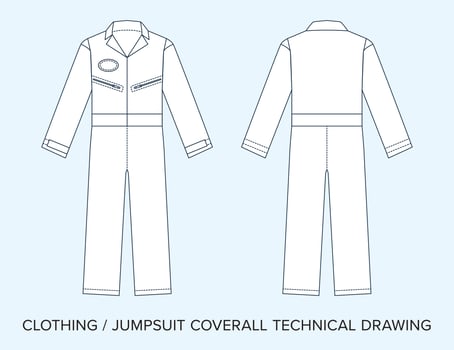 Work Coveralls, Technical Drawing, Apparel Blueprint for Fashion Designers vector