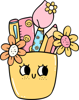 Retro groovy school supplies back to school stationary doodle drawing png