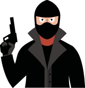 Illustration mafia with mask wearing a black hat and a black suit holiding gun vector