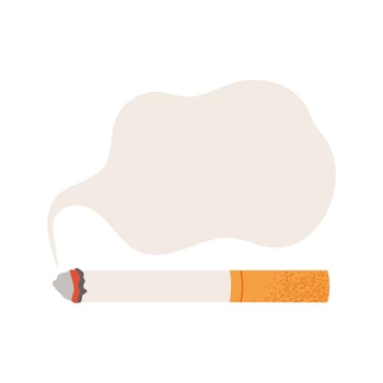 Cigarette with cloud of smoke. Isolated illustration flat design. Template for your text. vector