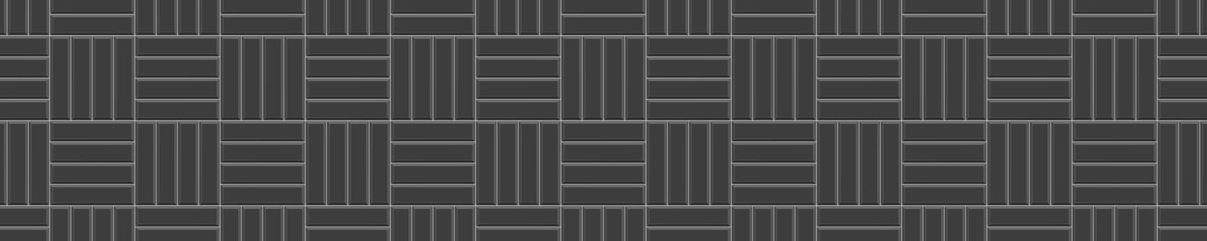 Black crosscatch tile seamless pattern. Stone or ceramic brick wall horizontal background. Kitchen backsplash, toilet or bathroom floor texture. Surface mosaic decoration vector