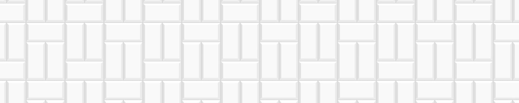 White basketweave tile seamless pattern. Kitchen backsplash wall. Bathroom or toilet floor texture. Stone or ceramic brick background. Facade or interior mosaic decoration vector