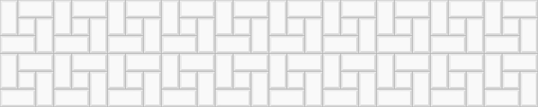 White pinwheel tile seamless pattern. Kitchen backsplash or bathroom floor horizontal texture. Stone or ceramic brick wall background. Exterior or interior mosaic surface vector