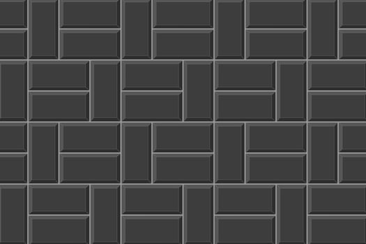 Black basketweave tile layout. Stone or ceramic brick wall mosaic background. Kitchen backsplash texture. Bathroom, shower or toilet floor decoration. Pavement texture vector
