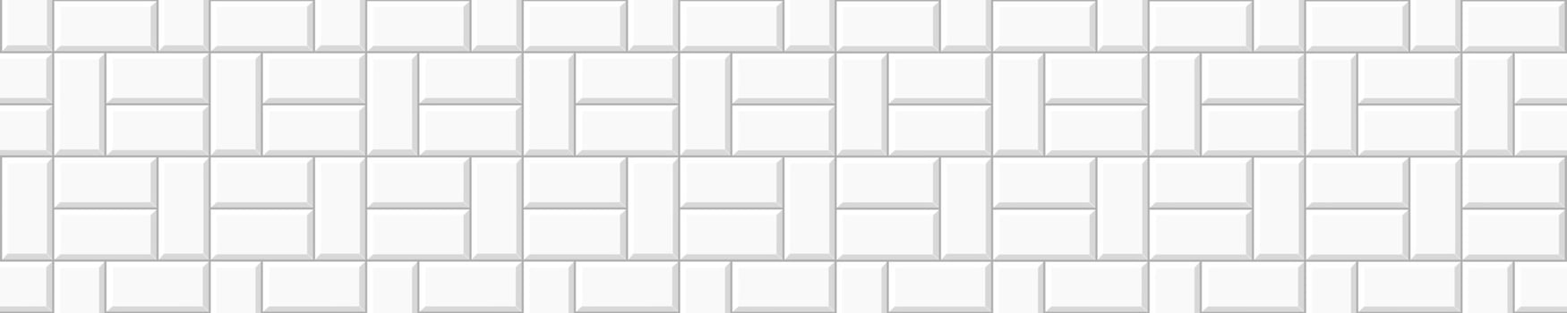 White basketweave tile layout. Stone or ceramic brick wall background. Kitchen backsplash mosaic texture. Bathroom, shower or toilet floor decoration. Sidewalk texture vector