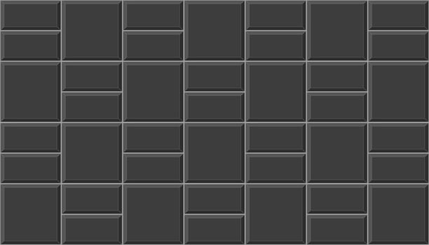 Black basketweave tile background. Causeway texture. Stone or ceramic brick wall seamless pattern. Kitchen backsplash mosaic layout. Bathroom or toilet floor decoration vector