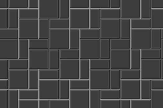 Black brickweave tile background. Stone or ceramic brick wall. Kitchen backsplash texture. Shower, bathroom or toilet floor mosaic decoration. Sidewalk surface vector