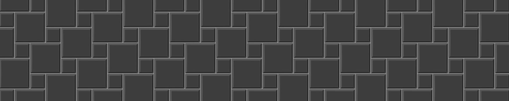 Black tile hopscotch layout. Stone or ceramic brick wall background. Kitchen backsplash mosaic texture. Bathroom, shower or toilet floor decoration. Causeway texture vector
