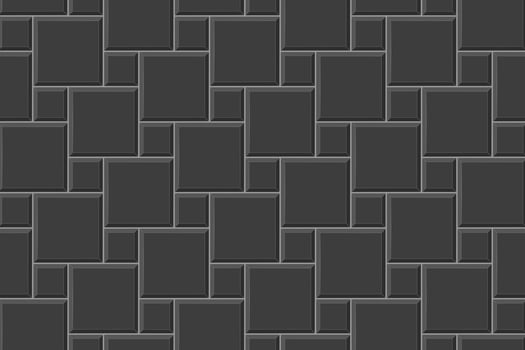 Black hopscotch tile seamless pattern. Stone or ceramic brick wall background. Kitchen backsplash mosaic texture. Bathroom, shower or toilet floor. Pavement texture vector