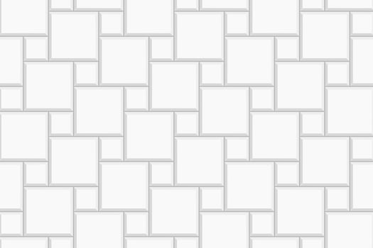 White tile hopscotch background. Stone or ceramic brick wall pattern. Kitchen backsplash mosaic surface. Bathroom, shower or toilet floor decoration. Pavement texture vector