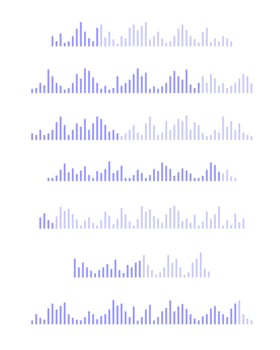 Sound wave icons. Voice message signs. Audio file pictograms. Record, pulse or voicemail symbols. Elements of online messenger, stream, radio, podcast mobile app interface vector
