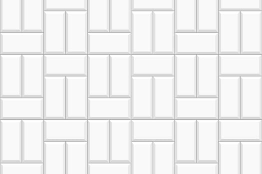 White basketweave tile texture. Stone or ceramic brick wall background. Kitchen backsplash seamless pattern. Shower or bathroom floor surface. Causeway mosaic layout vector